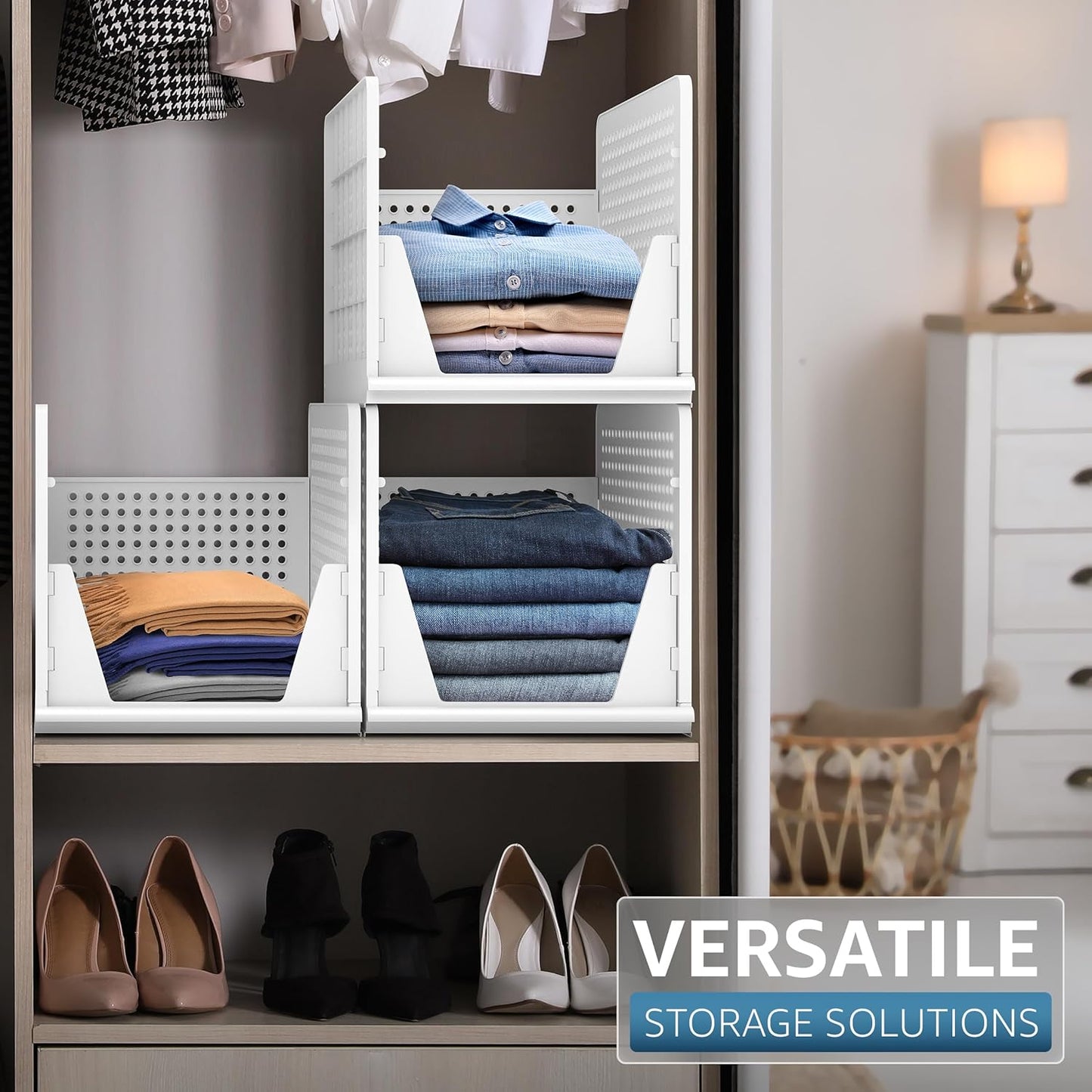 Sorbus Stackable Shelf Organizer Baskets - Versatile Plastic Storage Bins for Closet, Pantry & Bathroom - Open Front Design for Easy Access