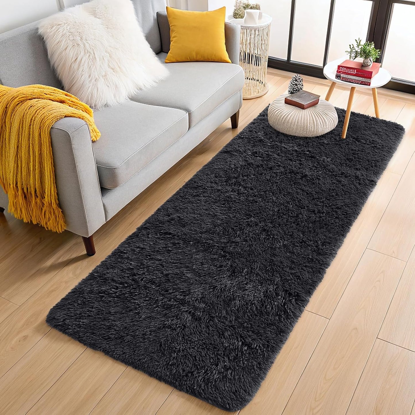 OLANLY Runner Rugs - Soft, Machine Washable Shaggy Carpet for Hallway & Bedroom | Black 3x10 ft
