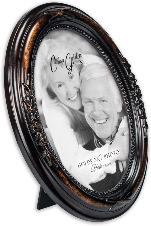 Cottage Garden Photo Frame - Personalizable Burlwood Finish | 5 x 7 Oval Design