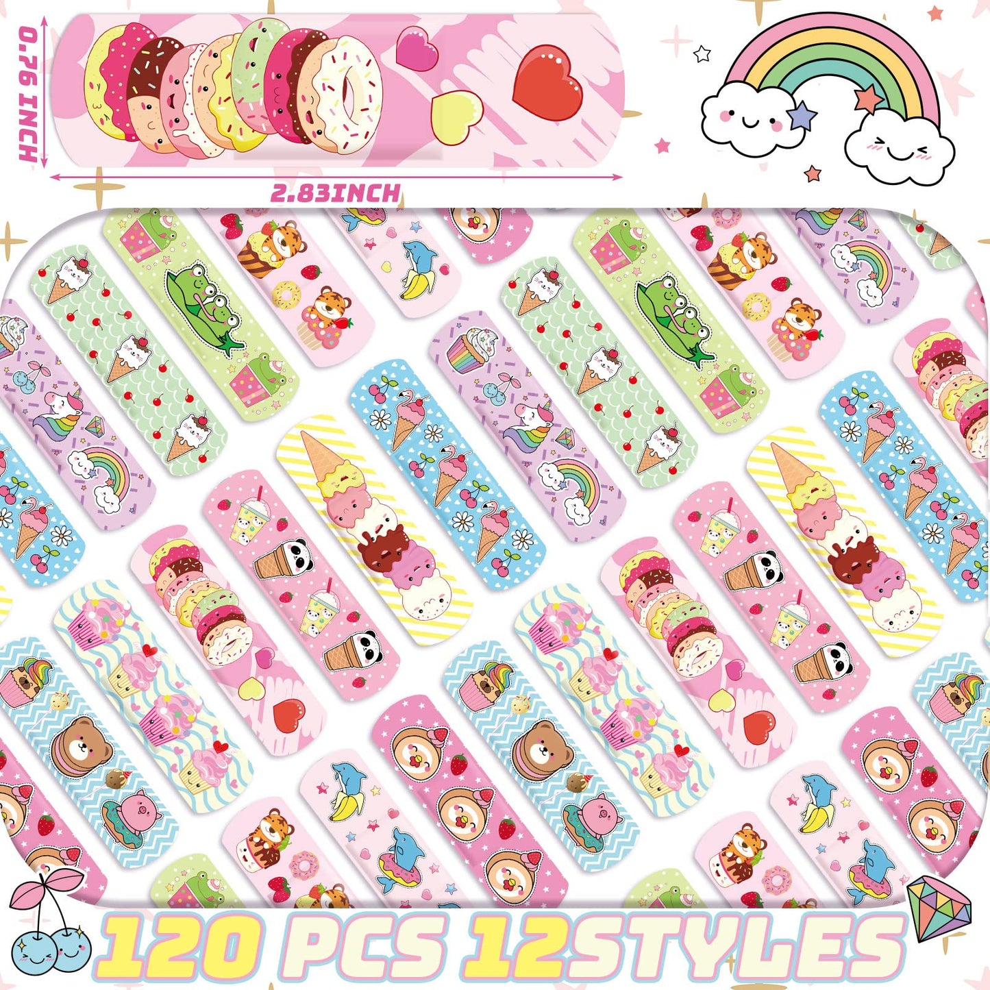 Kids Adhesive Bandages Bulk Cute Cartoon Bandages for Kids Waterproof Breathable Protect Scrapes and Cuts for Girls Boys Children Toddlers(120 Pieces)
