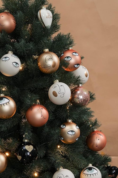 DN DECONATION White and Gold Christmas Ornaments - 3.15" Glass Ball Set for Festive Tree Decor