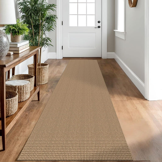 IOHOUZE Washable Runner Rug 2x10 Non Slip Rubber Backed Long Hallway Runner Entryway Runner Indoor, Kitchen Rugs Woven Cotton Floor Carpet for Hall Entrance, Orange/Tan/Brown