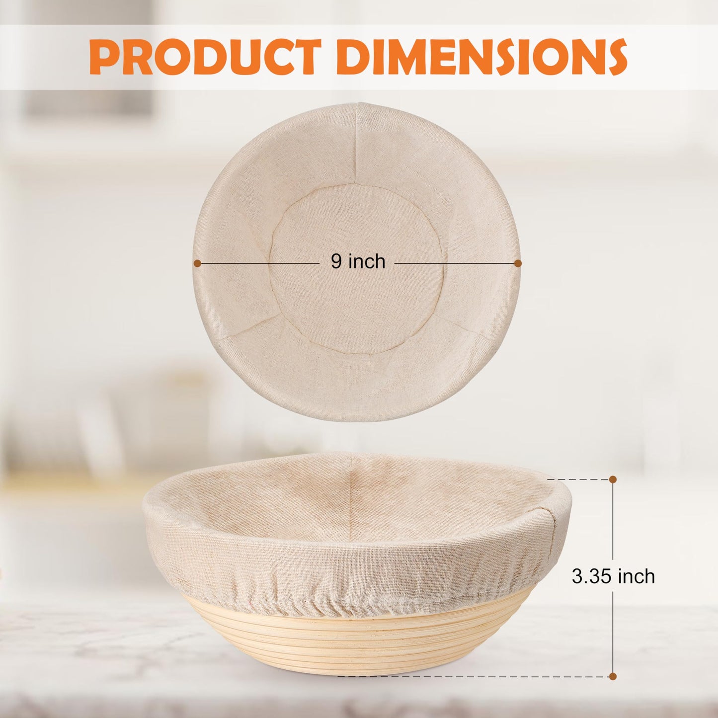 E-far Bread Proofing Basket Set of 2, 9 Inch Round Dough Bowls for Rising, Sourdough Bread Baking Supplies with Liners for Home and Professional Baking