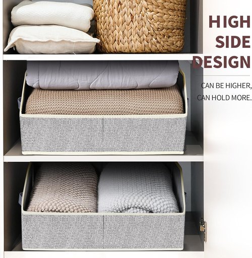 Homsorout Trapezoid Closet Shelf Organizer - Large Fabric Storage Baskets for Clothes & Books | 3 Pack, Light Gray