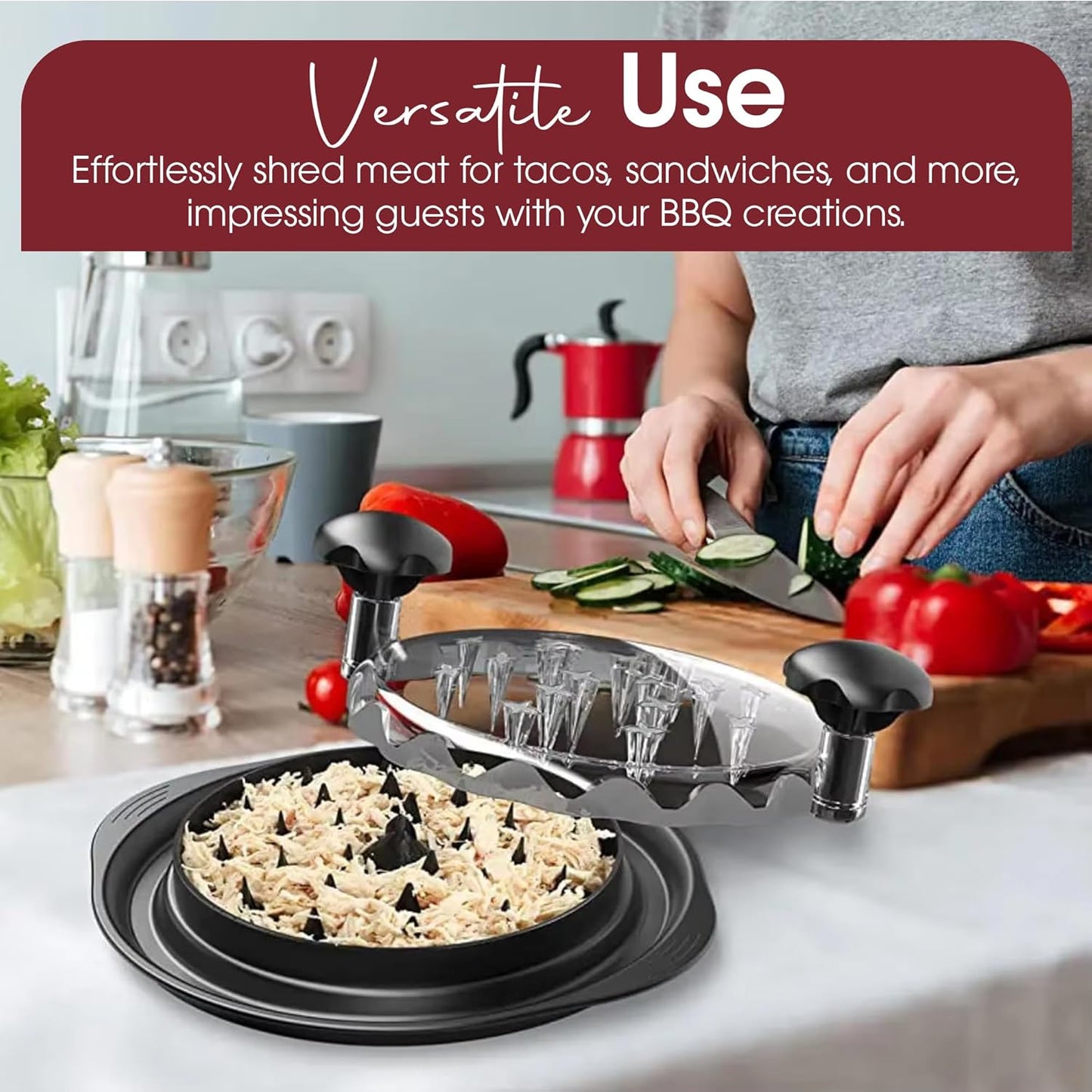 Skiennix Chicken Shredder - Ergonomic Tool with Brush & Fork, BPA-Free, Anti-Slip Design (Black)
