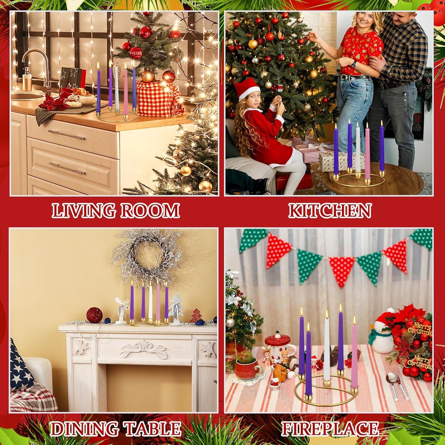 Sliner Christmas Advent Wreath Ring - 4 Pcs Gold Candle Holder for Festive Home Decor