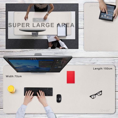CENNBIE 59" x 27.5" 4XL Super Large Desk Mat - Mega Size Premium Vegan Leather Desk Pad - Ultra Ergocomfort Technology (Cream)