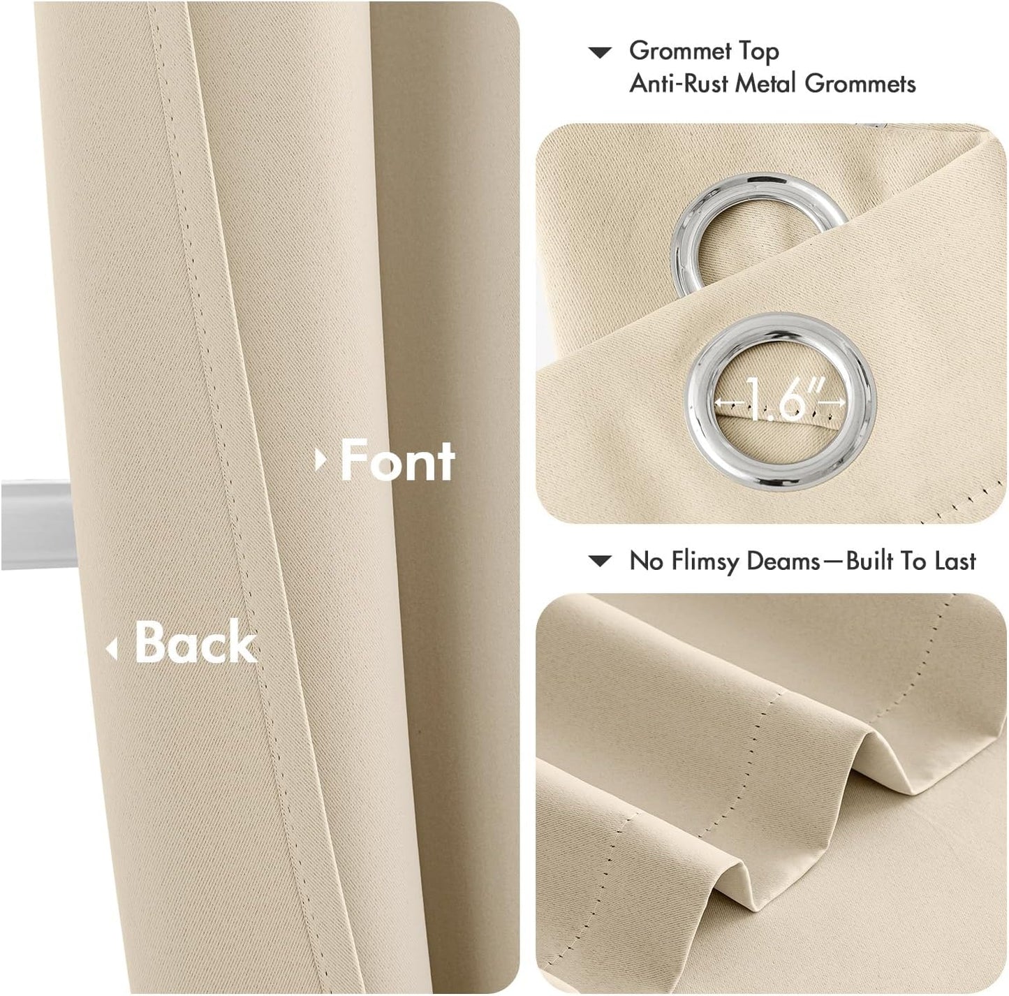 MIULEE Blackout Curtains - Thermal Insulated Room Darkening Drapes | Cream Beige, 63 Inches Long, 2 Panels