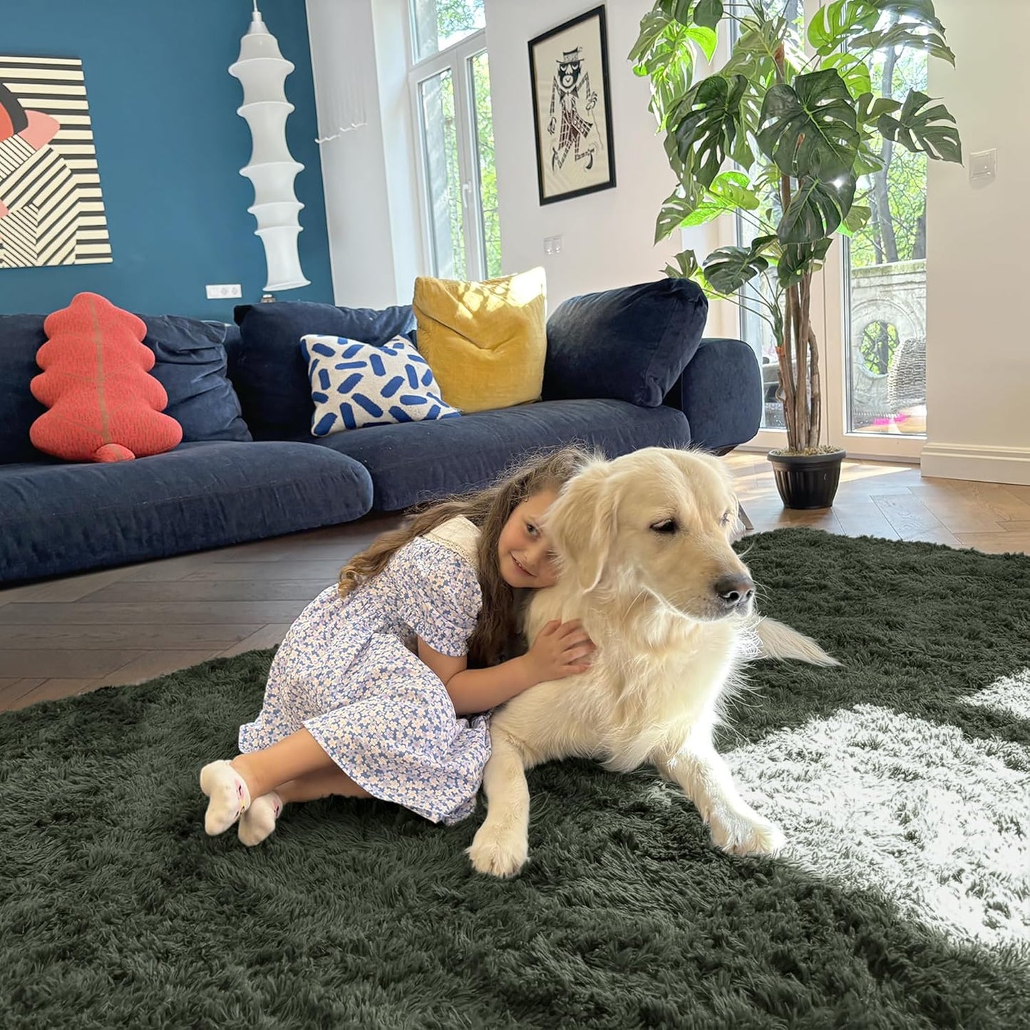 OLANLY Machine Washable Runner Rugs - Soft Fluffy Shaggy Indoor Carpet for Bedroom & Hallway | Olive Green