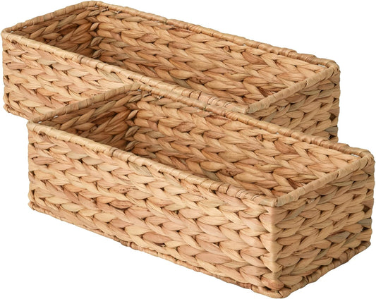 StorageWorks Toilet Tank Basket - Water Hyacinth Storage Baskets for Bathroom | 2-Pack Set