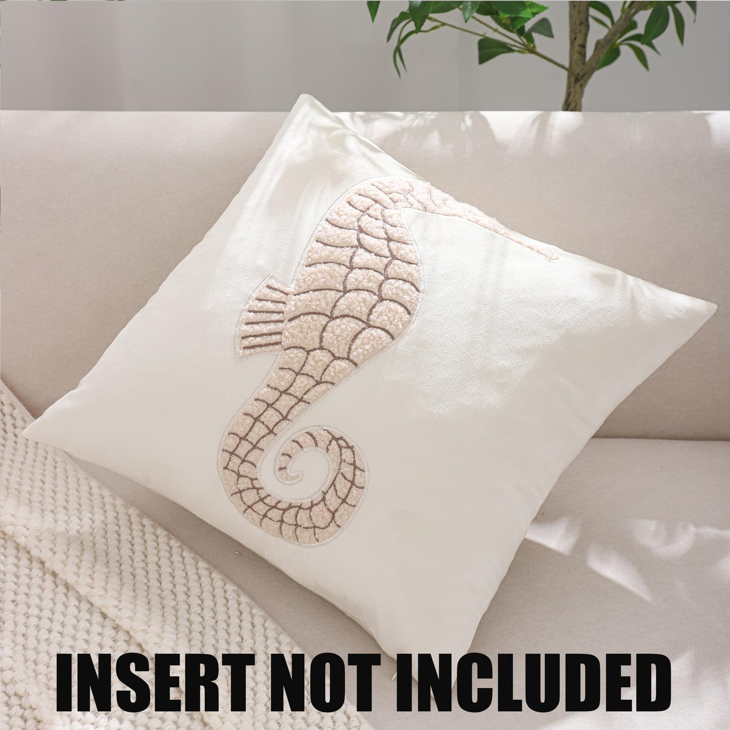 Tosleo Coastal Throw Pillow Covers 18x18 Pack of 2 Beige Seahouse Embroidered Pillow Covers Beach Velvet Pillow Cushion Cases Farmhouse Decor Ocean Themed Pillowcase for Summer