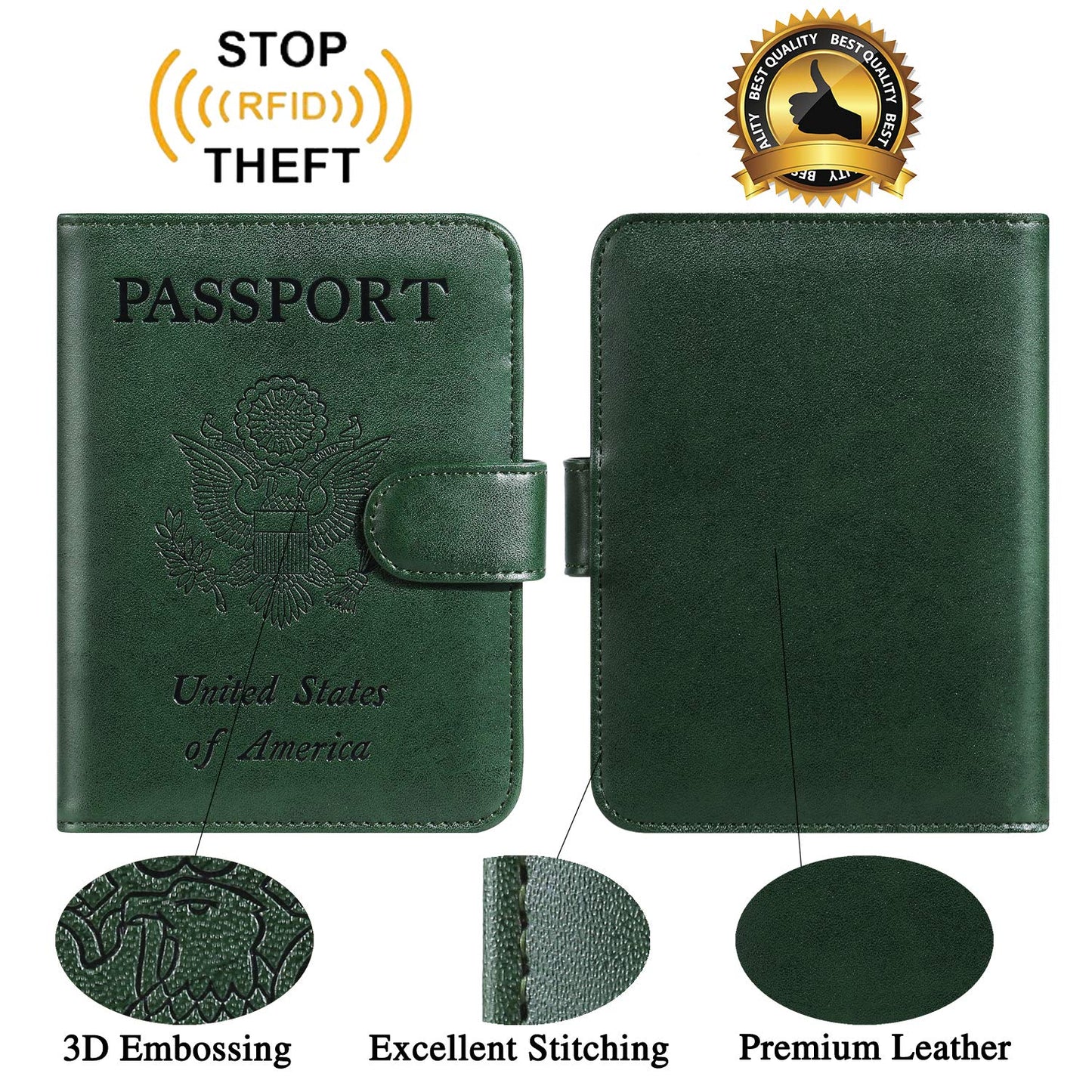 Passport Holder Cover Wallet RFID Blocking Leather Card Case Travel Accessories for Women Men (Atrovirens)