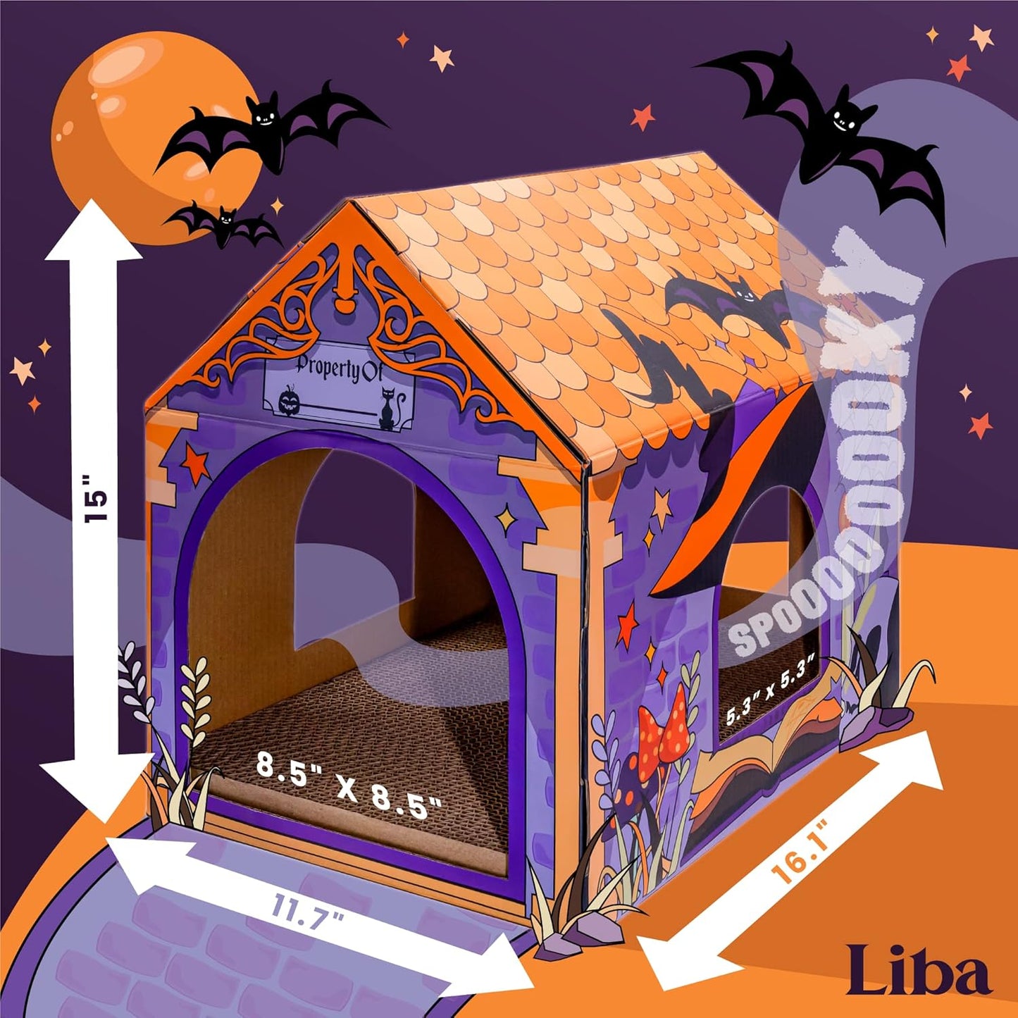 LiBa Cat House - Cardboard Holiday Design with Scratch Pad & Catnip | Indoor Cat Bed & Toy