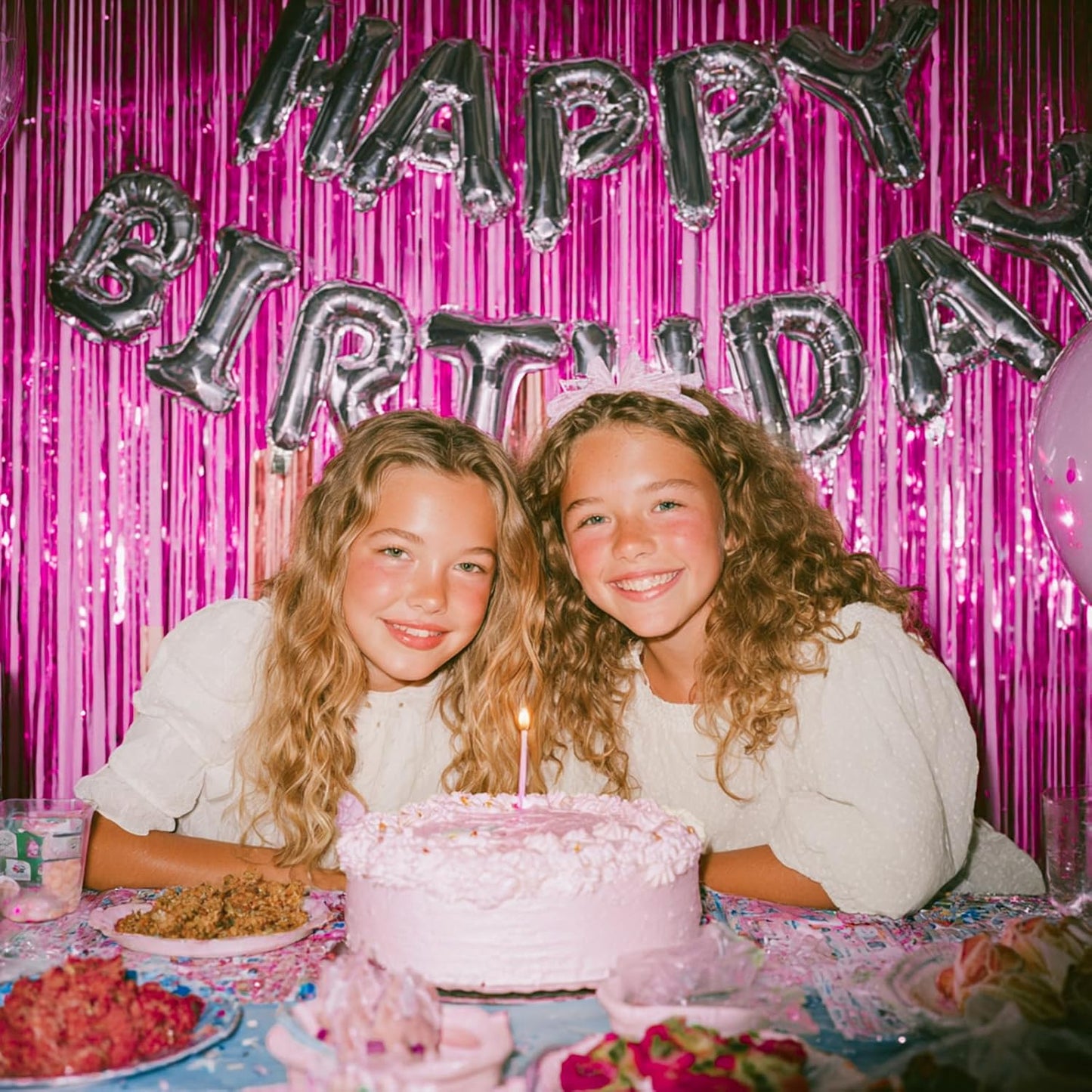 PartyWoo Hot Pink Foil Fringe Curtain - 8.2ft Magenta Tinsel Backdrop for Birthday & Bachelorette Parties