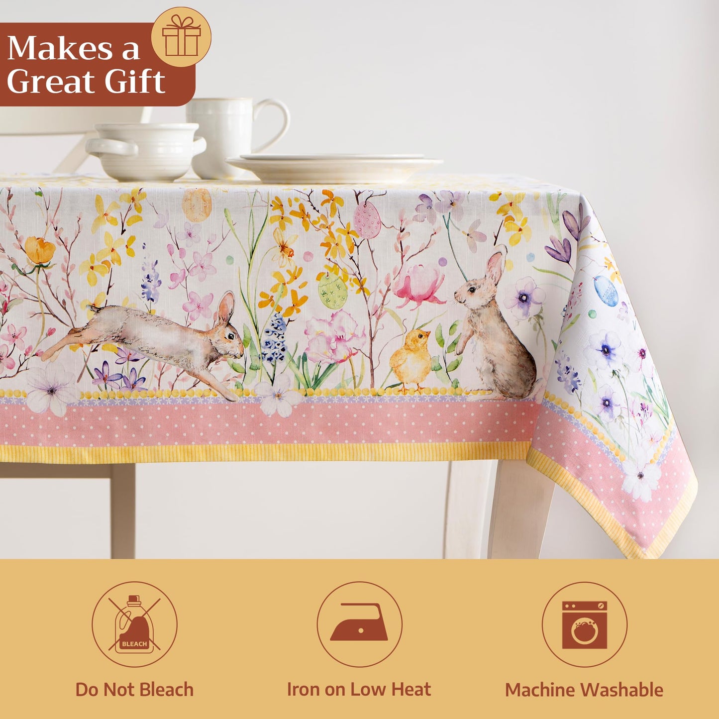 Maison d' Hermine Table Cloth Rectangle Table 100% Cotton 54 x 72 Inches Tablecloth Reusable Decorative for Dining Kitchen Room Farmhouse Home Gifts for Mothers Day Spring Summer - Easter Zest