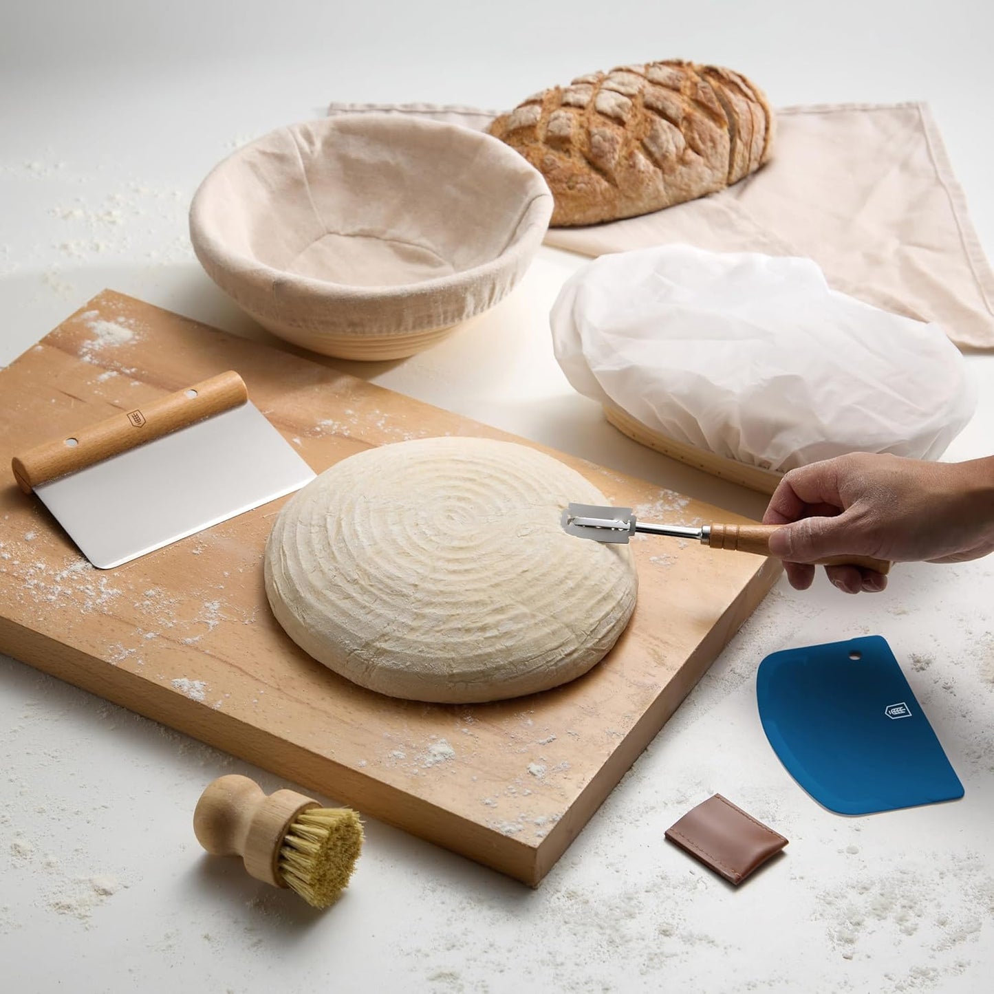Kook Banneton Bread Proofing Set - Artisan Sourdough Kit with Rattan Baskets & Accessories | Set of 2