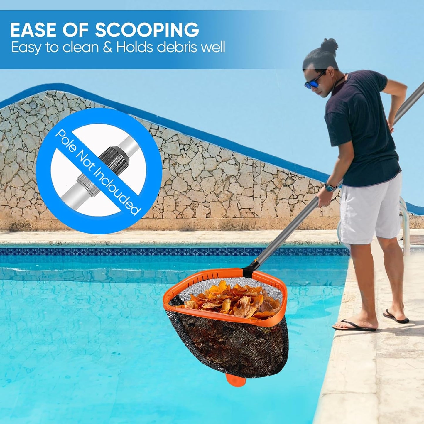 Pool Skimmer Net - 17.5" Deep Nylon Net with Aluminum Frame | Large Capacity for Above & In-Ground Pools