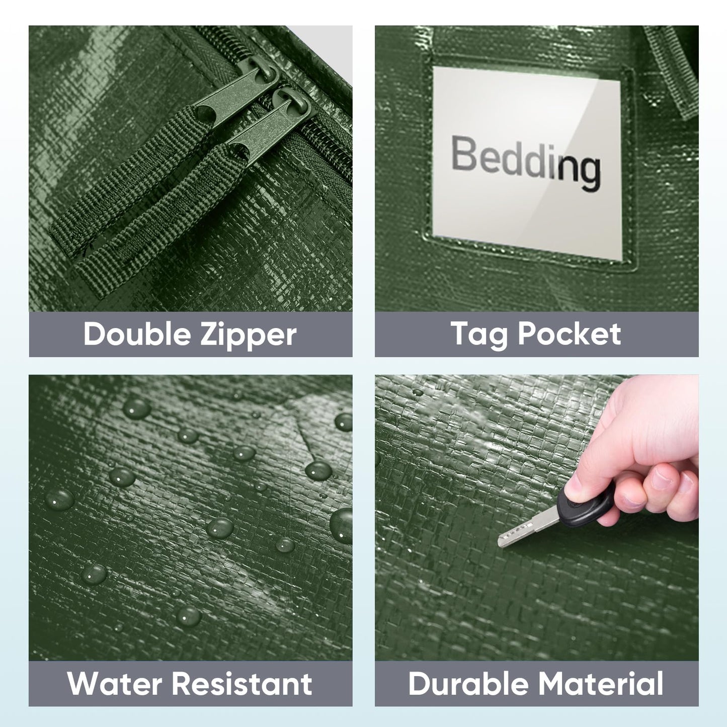 TICONN 2 Pack Extra Large Moving Bags Heavy Duty with Zippers & Carrying Handles, Durable Storage Bags Moving Boxes for Closet Organizers and Storage (2 Pack, Olive)