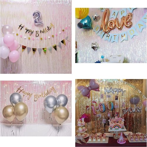 BRAVESHINE Iridescent Foil Fringe Backdrop - 2 Pack 3.2x6.5ft Holographic Tinsel Streamers for Birthday & Party Decor