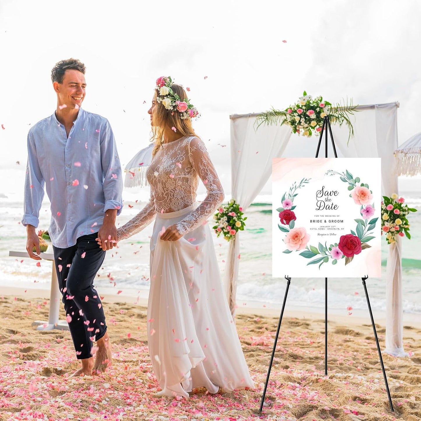 Skiennix Easel Stand - 63" Portable Adjustable Tripod for Wedding Signs | Lightweight Black Metal (2 Pack)