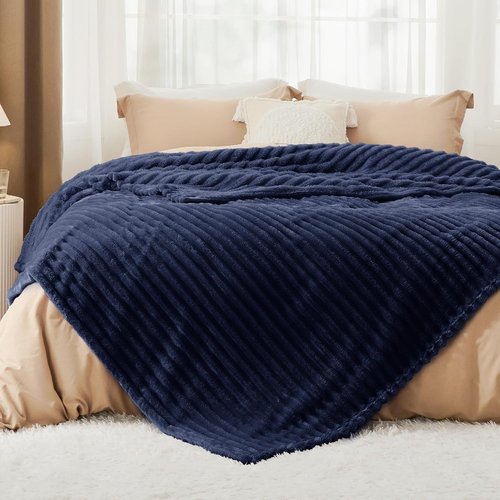 Bedsure GentleSoft Navy Blue Fleece Blanket - Cozy Soft Throw for Couch, 90x90 Inches