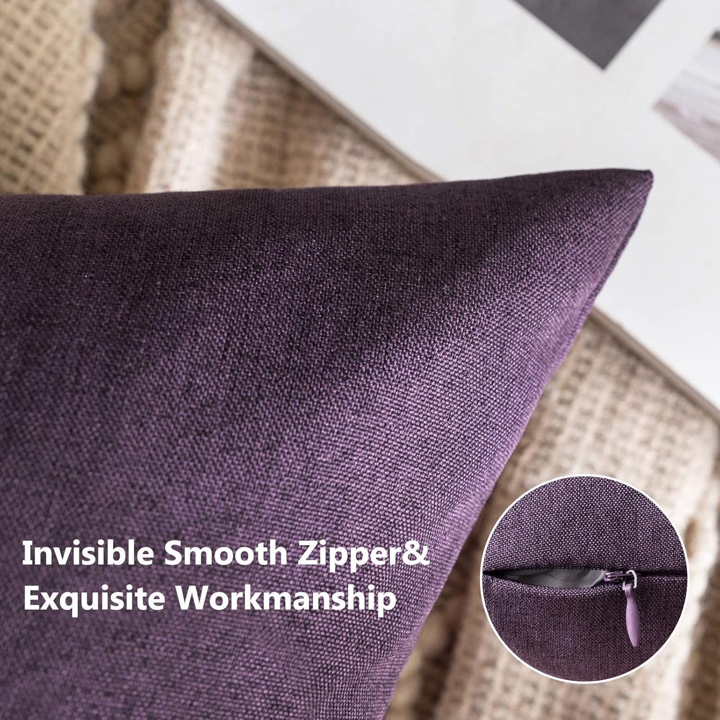 MIULEE Waterproof Outdoor Throw Pillow Covers - Pack of 2 Faux Linen Cushion Cases | 20x12 Inch Purple