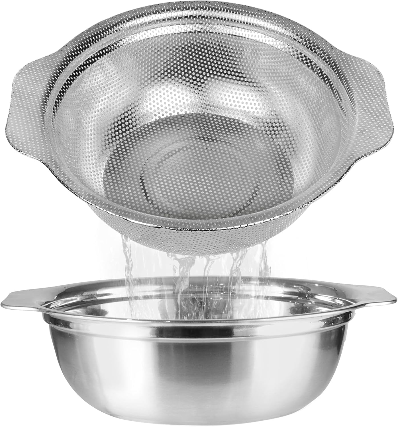 Skiennix Stainless Steel Colander Set - 2.5QT Rice Washer & Strainer with Mixing Bowl | Dishwasher Safe