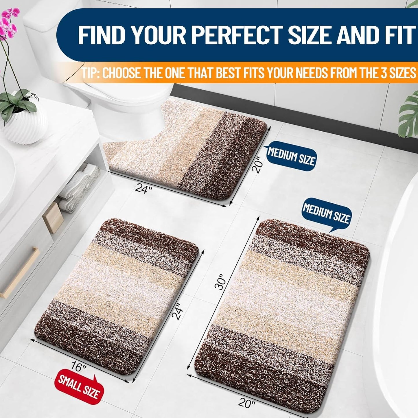 OLANLY Bathroom Runner Rug - Extra Soft Microfiber Mat | Quick Dry, Washable, 44x20, Brown