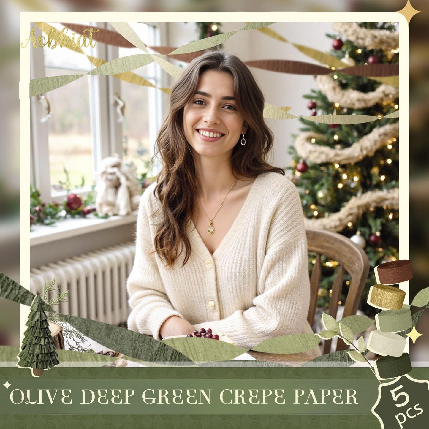 AOBKIAT Baby Shower Decorations,Sage Green Streamers Party Decorations,5 Rolls Crepe Paper for Boho Wedding,Bachelorette,Birthday,Woodland Baby Shower,Christmas,New Year