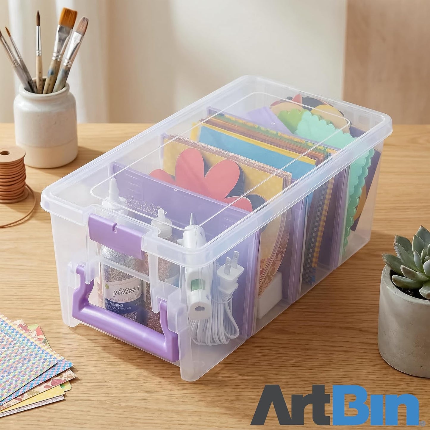 ArtBin Semi Satchel Craft Organizer - Portable Clear Plastic Storage Case with 3 Dividers