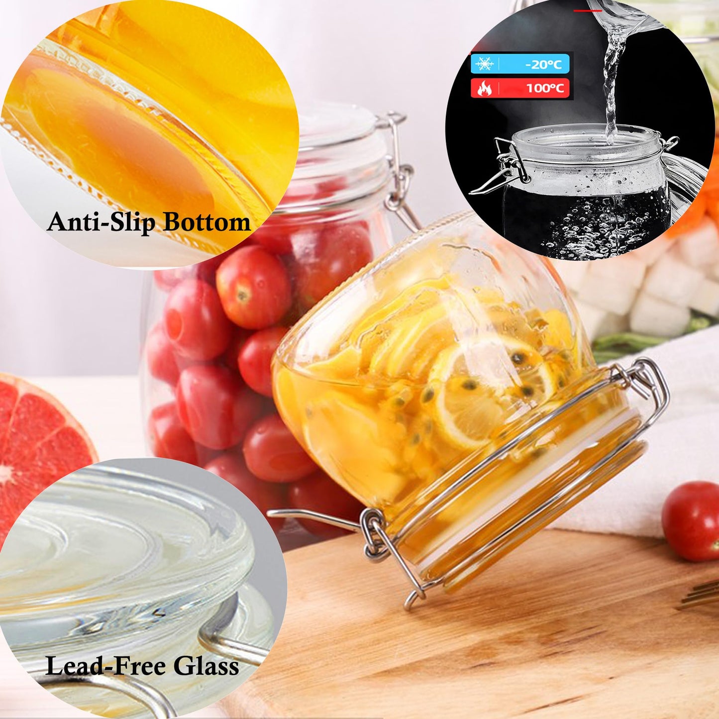 Glass Jars With Airtight Lid 16 Oz (Set Of 2) Wide Mouth Mason Glass Airtight Storage Canisters Leakproof For Coffee Sugar Nuts Spice Refrigerator Pickles & Preserves Tea For Fridge Kitchen Pantry