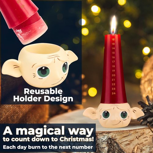 Harry Potter Advent Calendar 2025 - Tapered Unscented Candles & Holder | Snitch Dobby Room Decor
