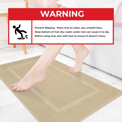 Cotton Paradise 100% Cotton Bath Mats - Soft, Absorbent, Quick-Dry Set of 2 | 20x34 Inches, Beige