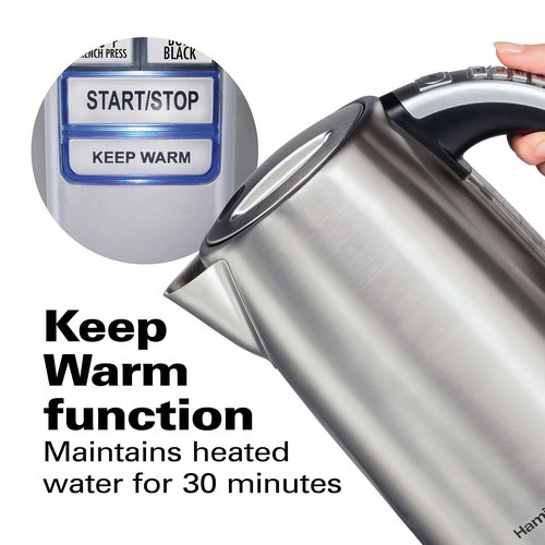 Hamilton Beach 1.7 Liter Temperature Control Electric Kettle, Water Boiler & Heater, Fast Boiling 1500 Watts, BPA Free, Cordless, Auto-Shutoff and Boil-Dry Protection, Stainless Steel (41020R)