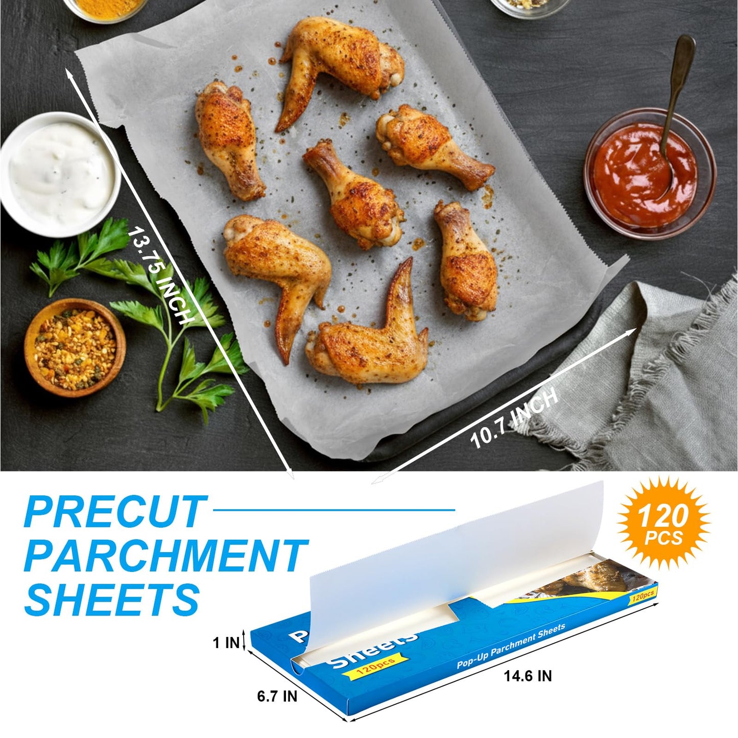 LemonRoad 6 Pack 720 Pcs Pop-up Parchment Paper Sheets 10.7 x 13.75 Inch Precut Non-stick Parchment Sheets Non-stick Greaseproof Baking Paper for Baking Cooking Grilling Air Fryer and Steaming