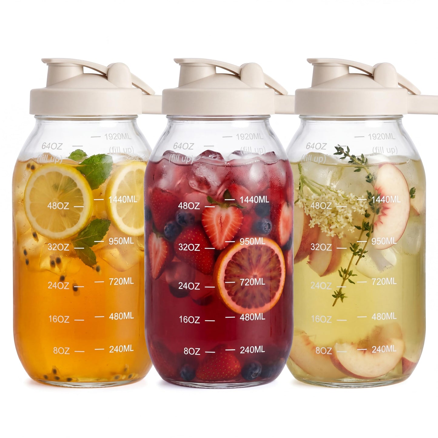 YORY 2 Quart Glass Pitcher with Filter Lid Airtight Cold Water Jug for Lemonade Tea Juice Milk Iced Coffee Fruit Drinks Airtight,64 oz