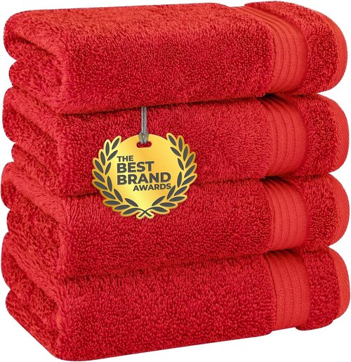 Cotton Paradise Hand Towels - 100% Turkish Cotton, Soft & Absorbent 4-Piece Set in Red