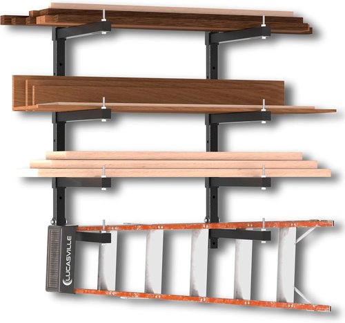 Heavy-Duty Lumber Storage Rack by [Brand Name] - Wall-Mounted Folding Wood Racks | 4-Level, Black, 4-Pack