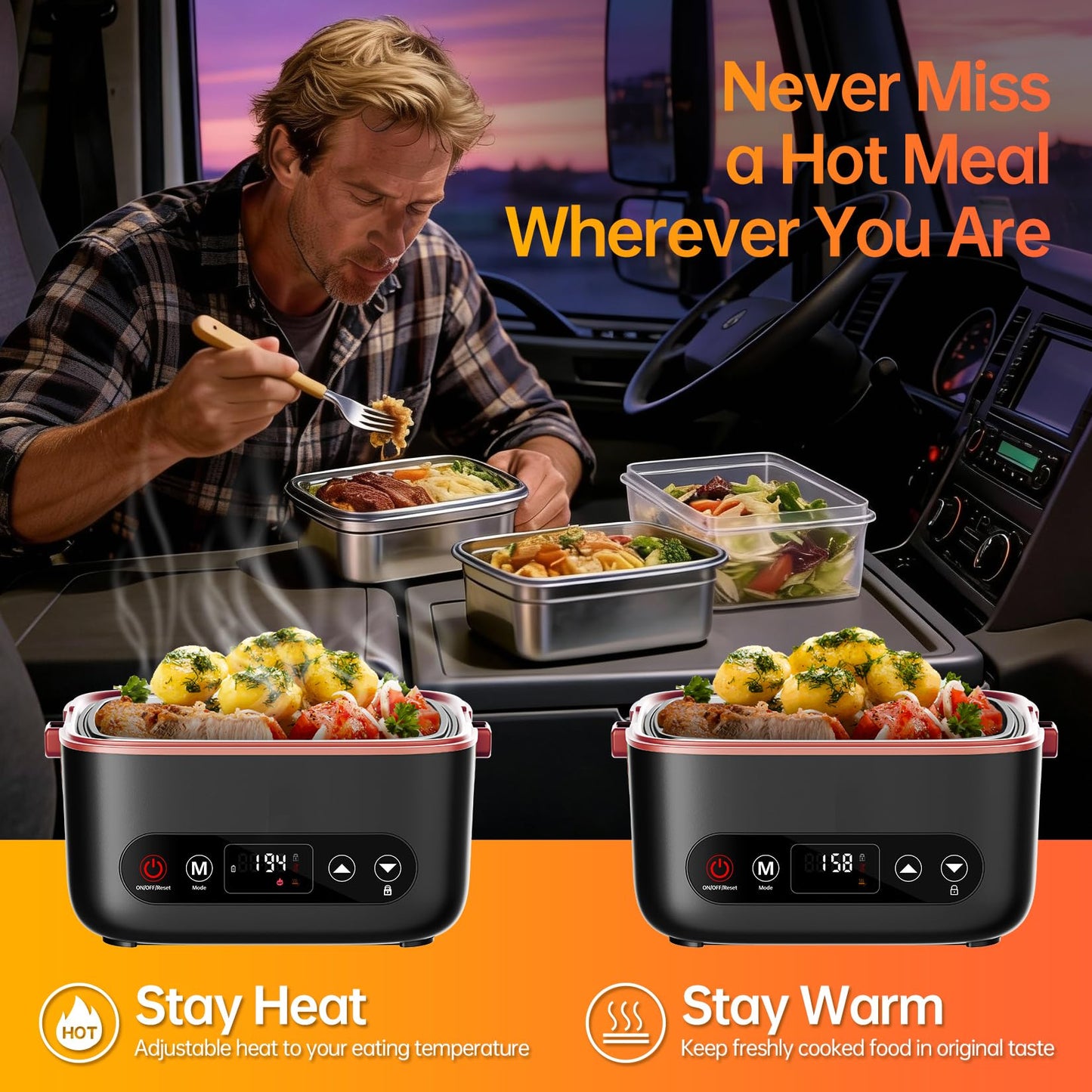 Zapone 2X1.2L Cordless Electric Lunch Box For Adults,6x4000mAh Rechargeable lunch box Upgared 100W 5D Surround Heat Tech,Food Warmer 220°F Max,with Dual Insulated Bag,BPA Free,Brown