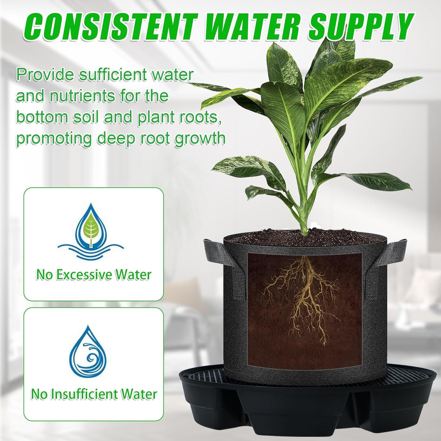 Skiennix Self-Watering Plant Saucer - Auto-Irrigation System for 5 Gallon Fabric Pots | 4 Pcs Set