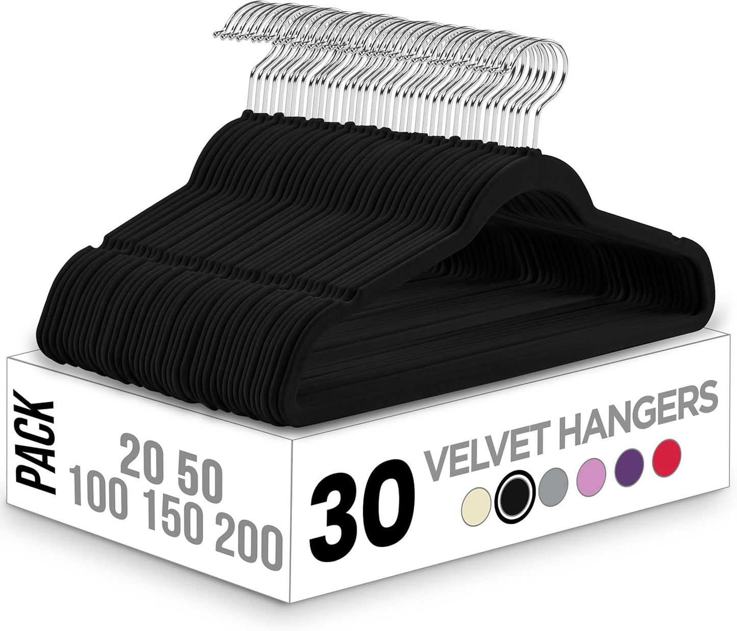 Utopia Home Velvet Hangers - Luxury Non-Slip Slim Coat & Pant Hangers, 30 Pack, Black
