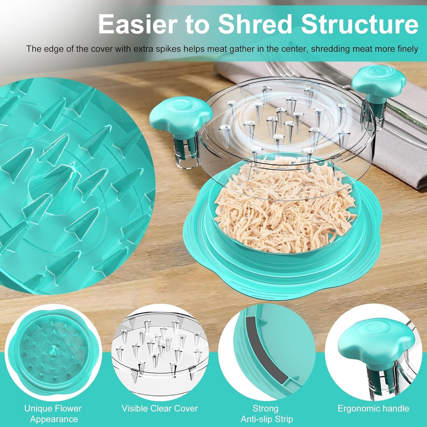 SURETIVIAN Chicken Shredder - Ergonomic Meat Shredder Tool with Brush & Fork | BPA-Free, Mint Green