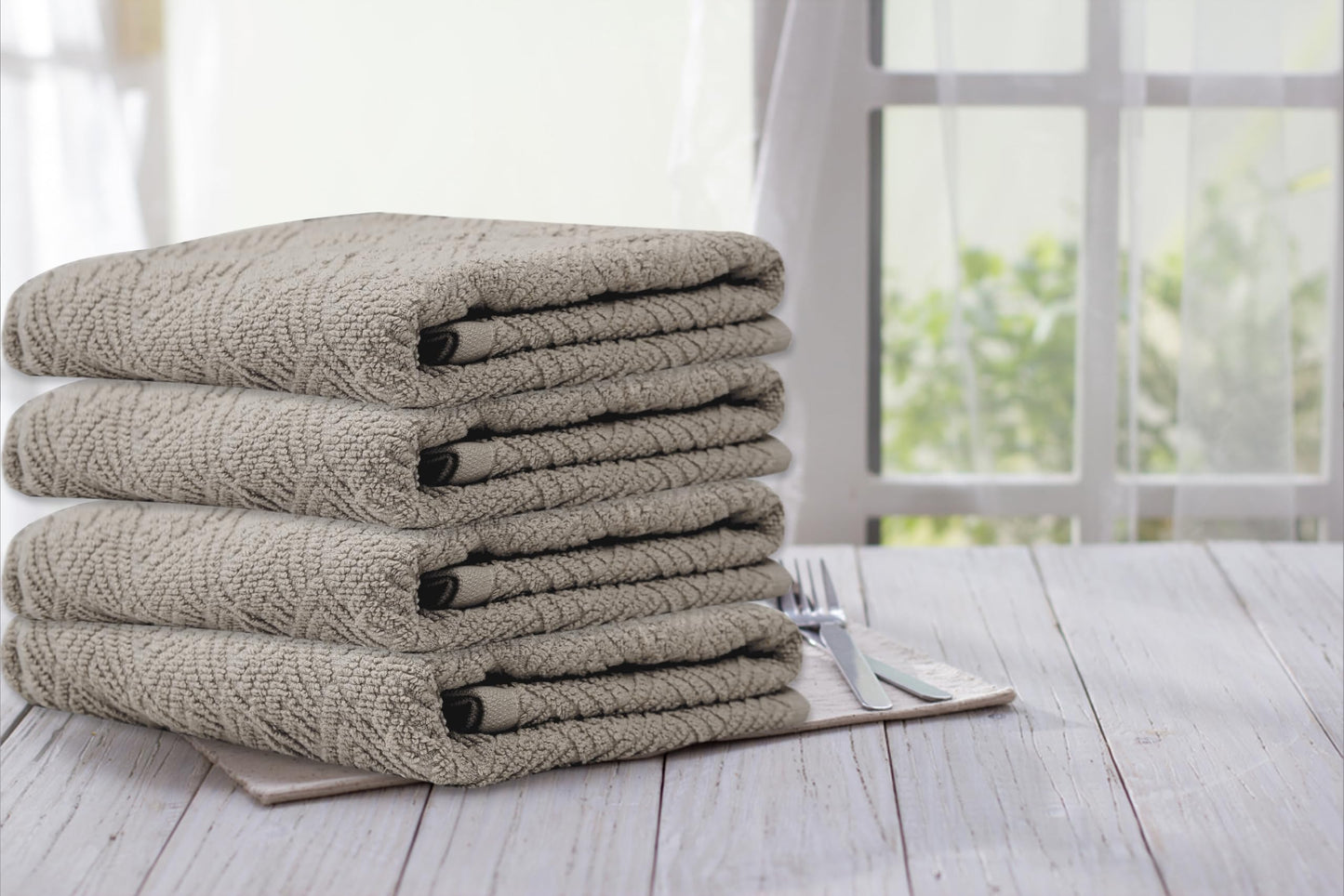Lenenz Kitchen Towels - Pack of 6 Dish Towels for Kitchen 18'' x 28'' - 100% Cotton Super Plush Kitchen Towel and Dishcloths Sets - Kitchen Hand Towels for Quick Drying (Taupe), KT025