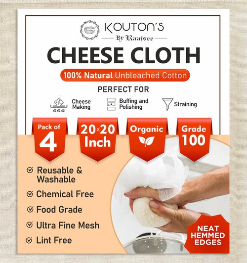 100% Unbleached Cheese Cloths – 4 Pcs Precut 20x20 inch Hemmed Reusable Cheesecloth for Straining - Grade 100 Organic Cheese Cloth - Ultra Fine Muslin Cloth for Juicing Brewing Baking Turkey
