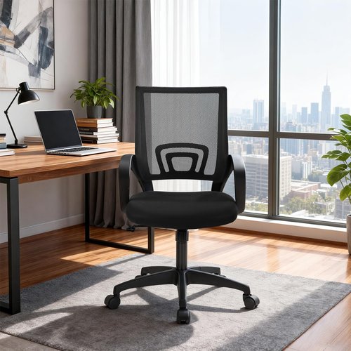 BestOffice Ergonomic Office Chair - Mid-Back Swivel Desk Chair with Lumbar Support & Breathable Backrest - Adjustable Height, Dark Black for Adults & Women