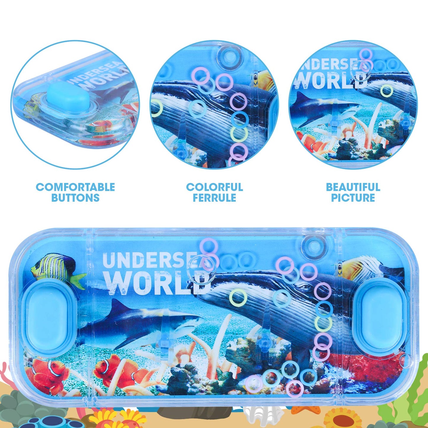 SevenQ Handheld Ocean Theme Water Toss Ring Game - 4 Pack Aqua Toys for Kids Stocking Stuffers