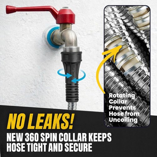 BIONIC STEEL 100 Ft Metal Garden Hose - Heavy Duty Non-Kinking Design with Sprayer Nozzle | 500 PSI