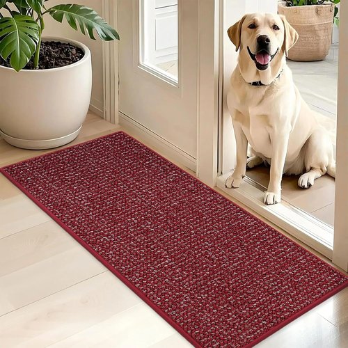 BEQHAUSE Dirt Trapper Door Mat - Non-Slip, Washable, Dirt Resistant | 20" x 48" Red Entrance Mat
