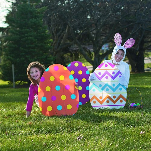 Fun Express Jumbo Easter Eggs Yard Signs - 18x24.5 Weather-Resistant Outdoor Decorations | 4-Pack for Lawn & Garden Parties