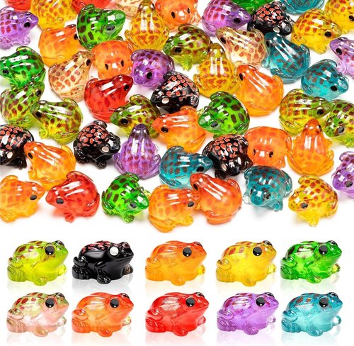 Exasinine 50Pcs Miniature Luminous Frog Figurines - 10 Color Options for Fairy Gardens & Aquariums